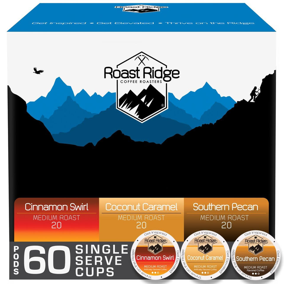 Roast Ridge variety-pack box with three flavored K-Cup pods