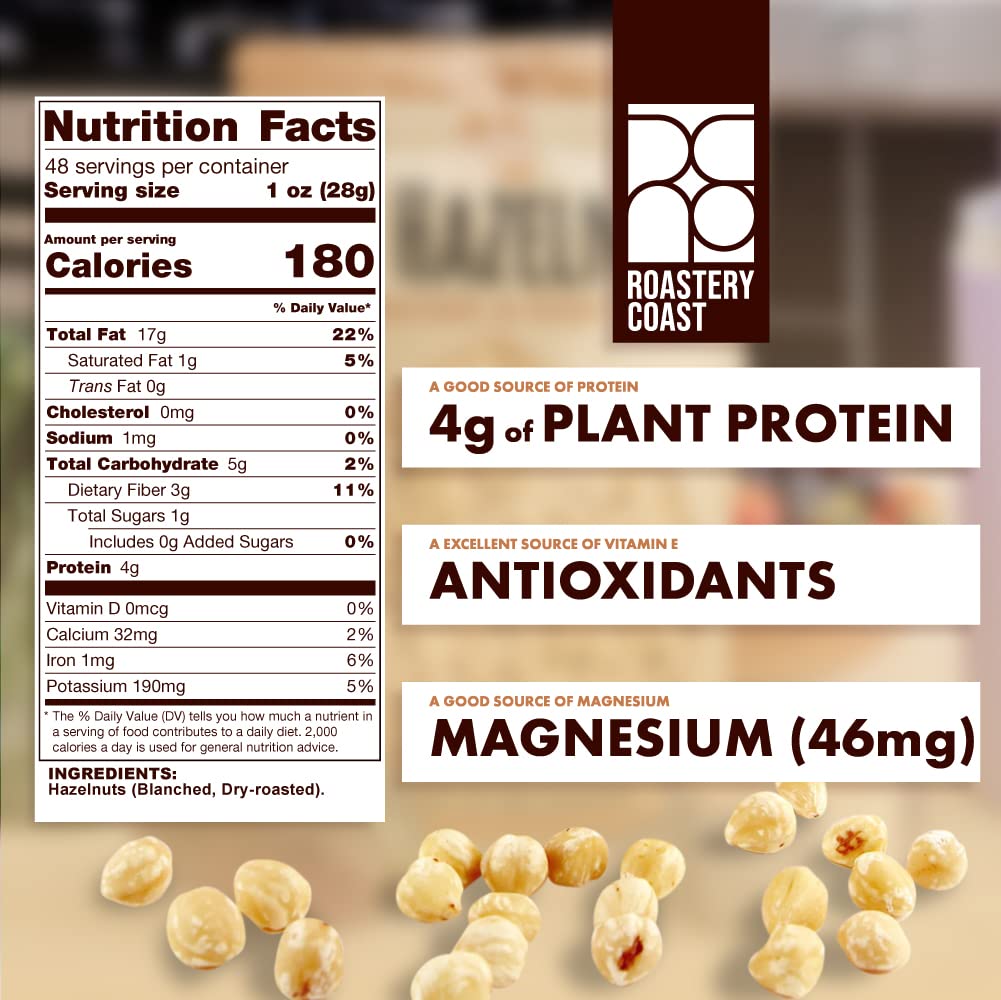 Roastery Coast hazelnuts close-up showing golden toasted kernels.
