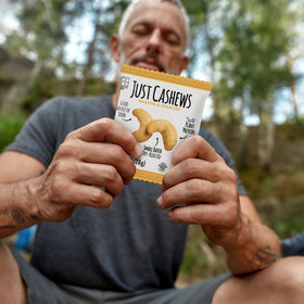 Roastery Coast Just Cashews provide plant protein and minerals per serving