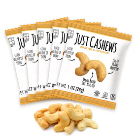 Roastery Coast Just Cashews Unsalted 1oz wrap, convenient single-serving snack