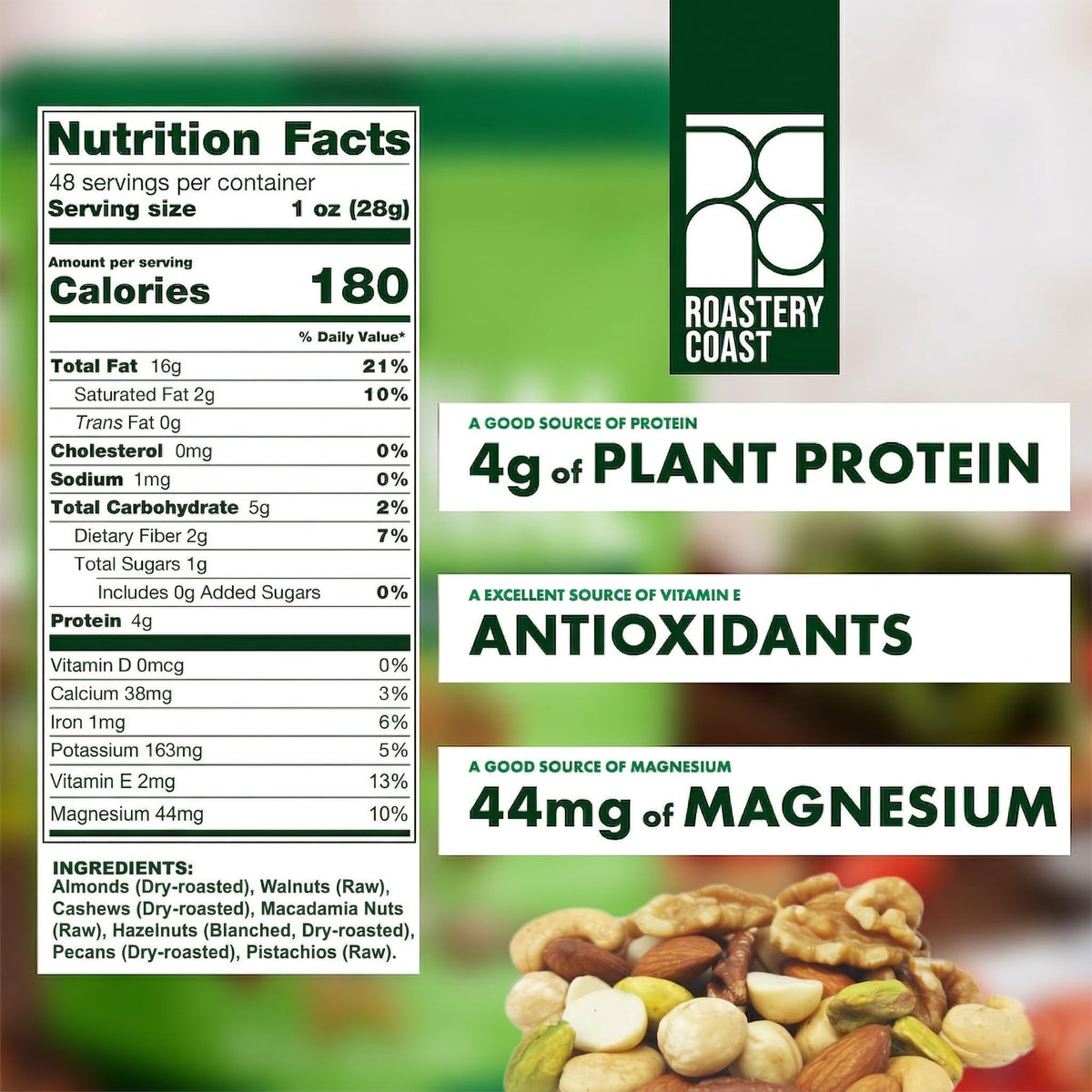 Roastery Coast macadamia nuts full-bodied flavor and creamy crunch.