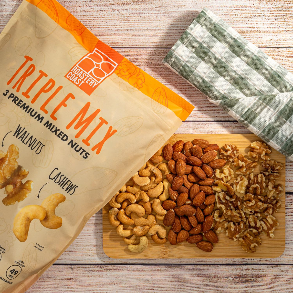 Roastery Coast mixed-nuts-almond-cashew-walnut showcases a balanced crunch for workouts or desk breaks.