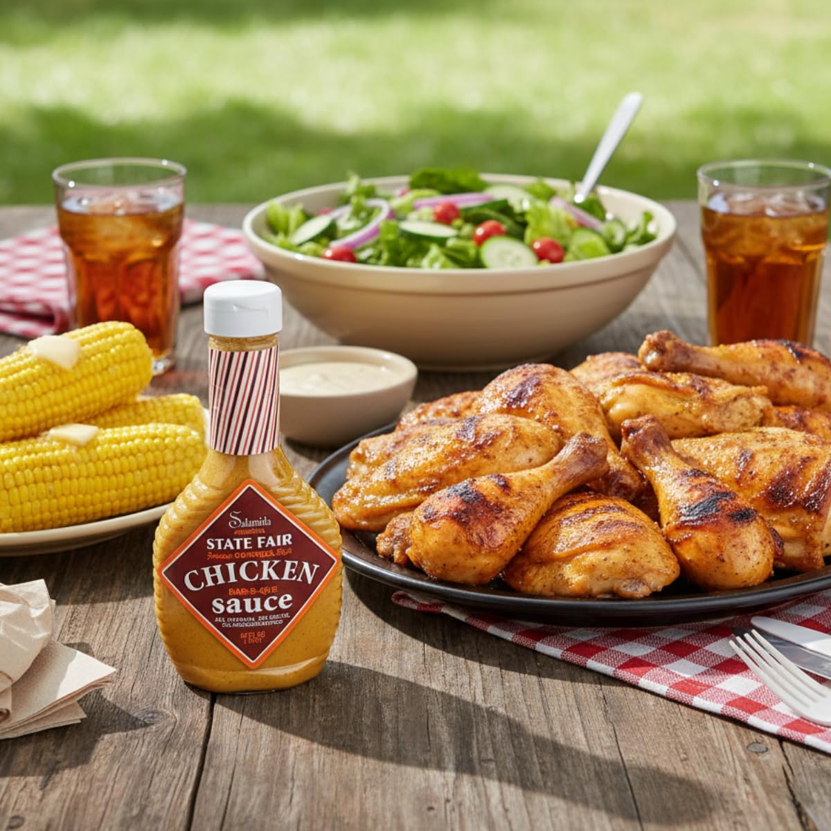 Rob Salamida marinade ingredients and spices shown, highlighting all-natural, gluten-free profile.