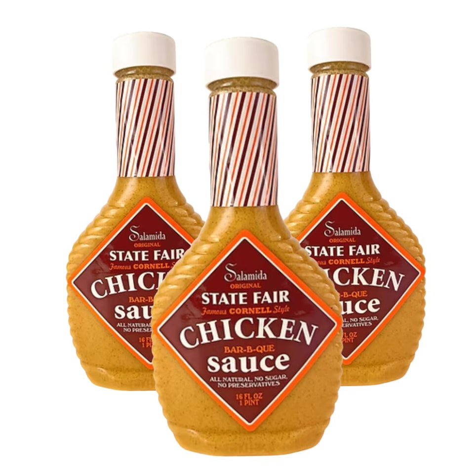 The Rob Salamida Original NY State Fair Cornell-style marinade bottles ready for backyard grilling.