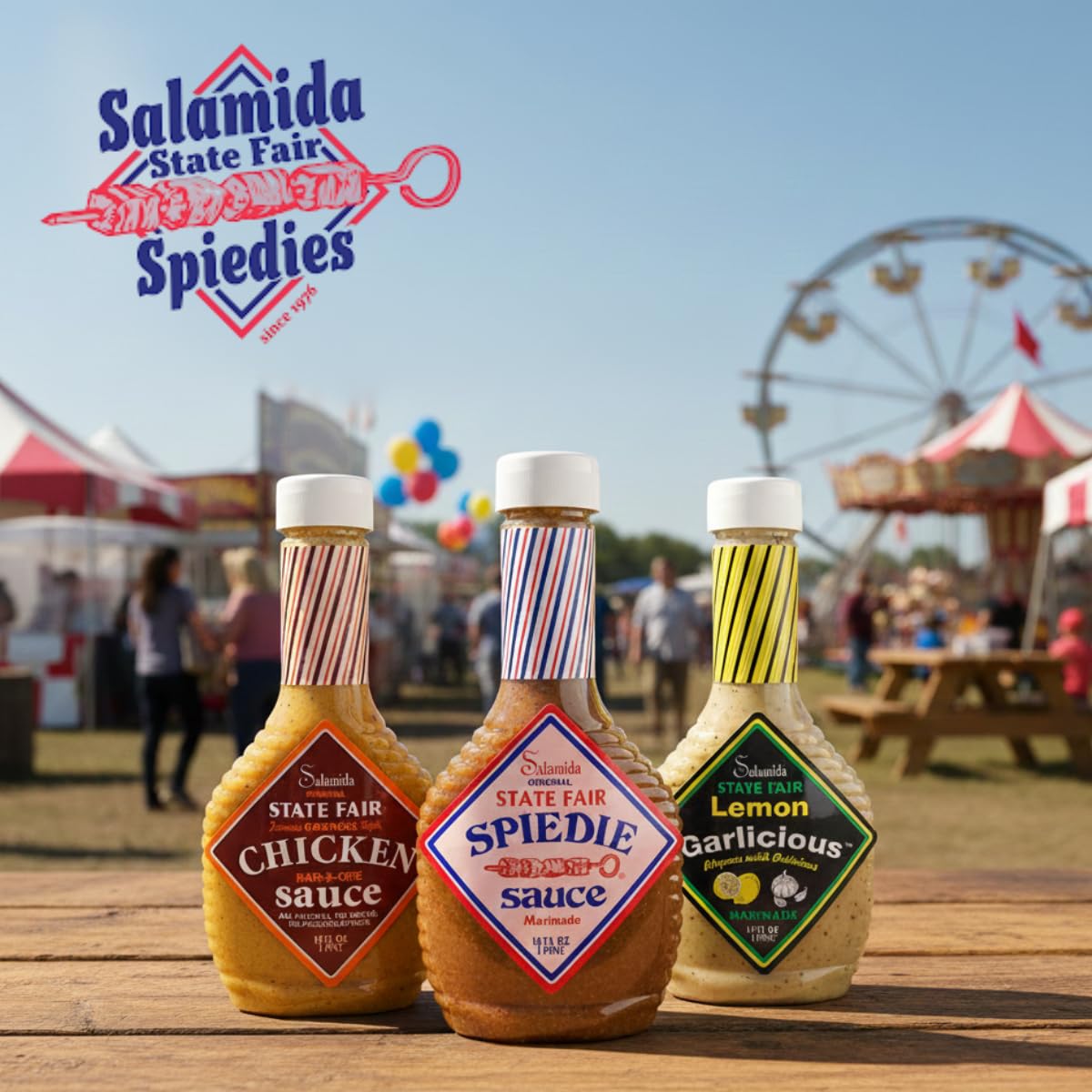 New York State fair-inspired Rob Salamida marinade branding on packaging.