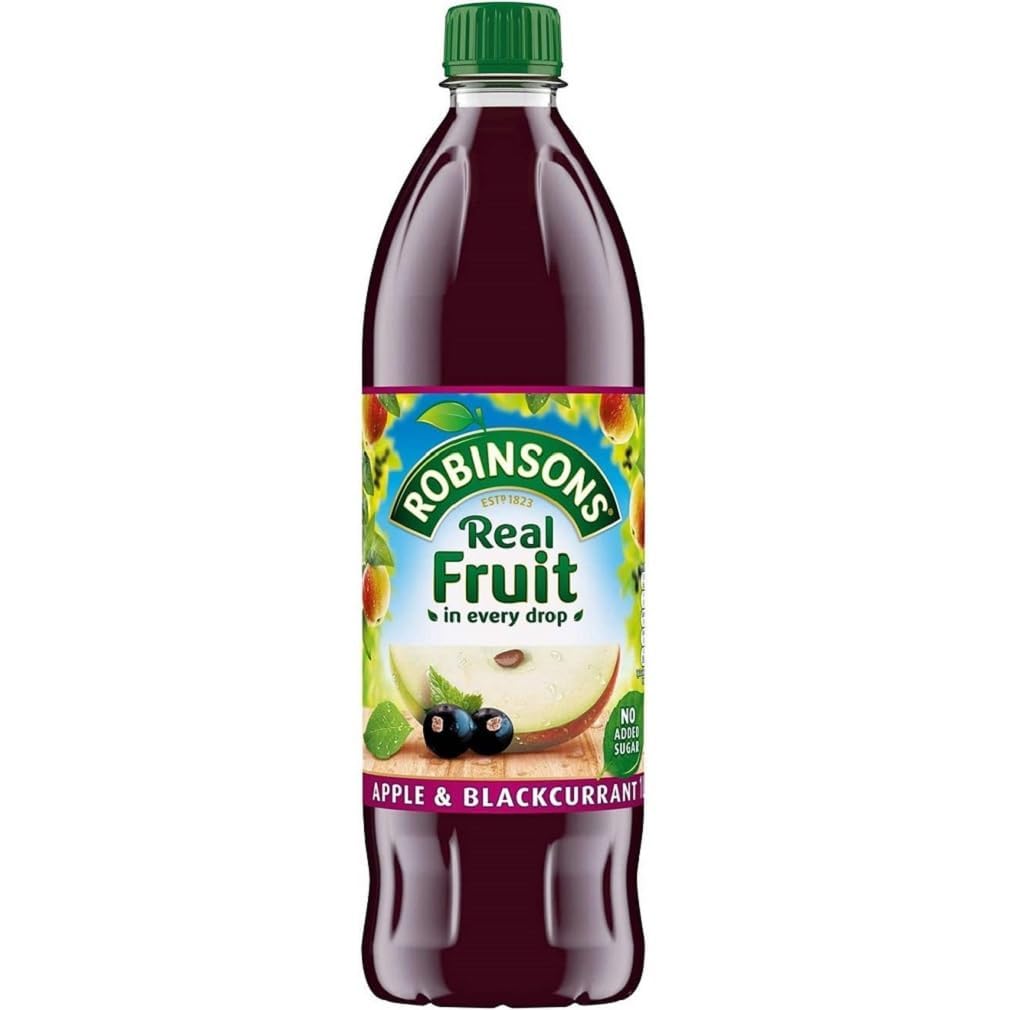 Robinsons Apple Blackcurrant 1L bottle front, convenient no added sugar option for family drinks