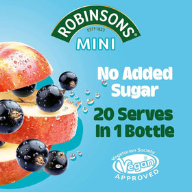 Robinsons Apple Blackcurrant 1L bottle label, real fruit juice appeal without artificial colors
