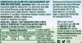 Robinsons Apple Blackcurrant 1L bottle side, compact family-size bottle fits fridge shelves