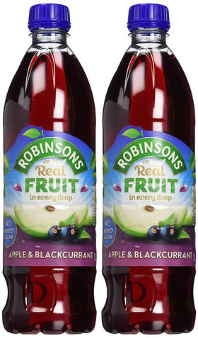 Robinsons Apple & Blackcurrant No Sugar Added 1L pack back-label with ingredients and serving ideas.