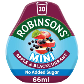 Robinsons Mini Apple and Blackcurrant on-the-go squash 66ml pack front view, refreshing on the move