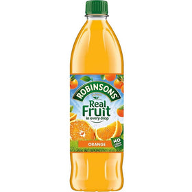 Robinsons orange squash bottle close-up showing no artificial colours and flavours.