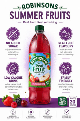Robinsons Summer Fruits glass with ice showing a cool summer drink.