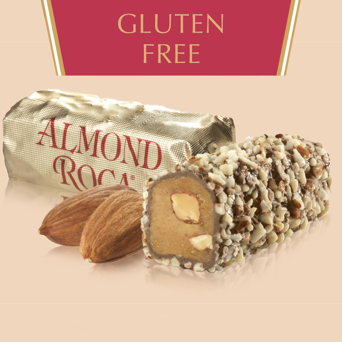 Roca closeup shows almonds and crunchy buttercrunch texture.