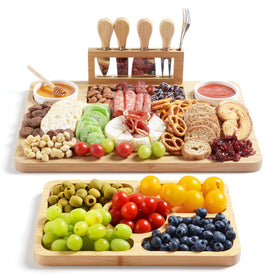 ROCIRLAB bamboo charcuterie board 23x11 provides a spacious surface for cheeses and fruits at gatherings.