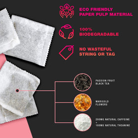 Rocket Tea biodegradable tea bags pack emphasizes sustainability and waste reduction.