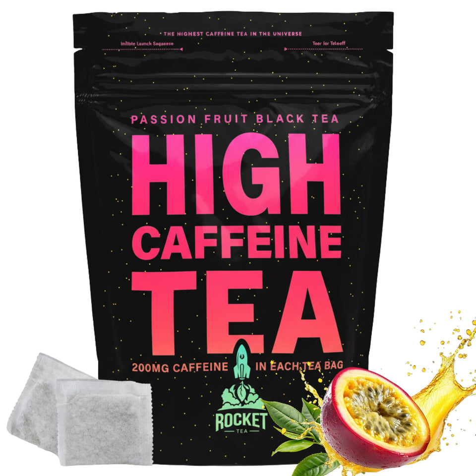 Rocket Tea high caffeine tea bag front boosts alertness for focused mornings.