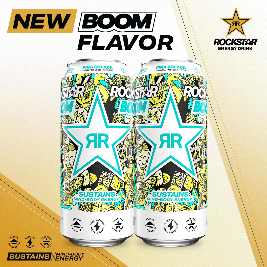 Rockstar energy can label details highlighting vitamins and guarana