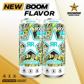 Rockstar energy can label details highlighting vitamins and guarana