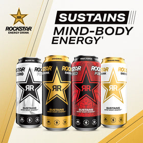 Rockstar Fruit Punched cans side view, ideal for on-the-go energy