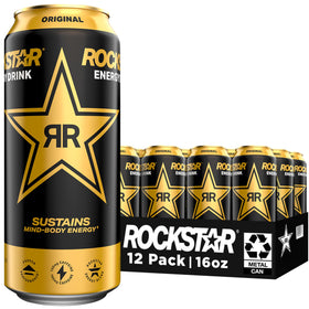 Rockstar Original Energy 16oz can ready for a quick energy boost during workouts.