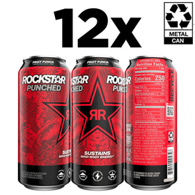Rockstar Punched Fruit Punch 16oz can front view emphasizing bold flavor