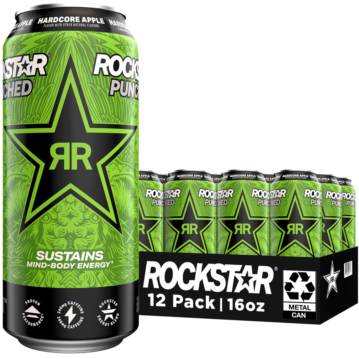 Rockstar Punched Hardcore Apple can front view for quick energy on the go