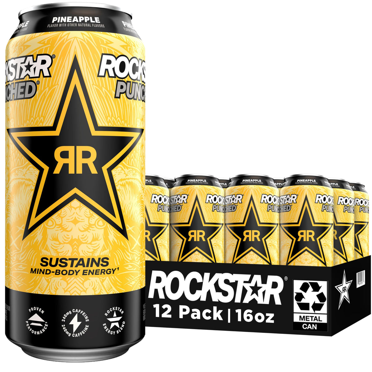 Rockstar Punched Pineapple can—bold energy for workouts and daytime routines.
