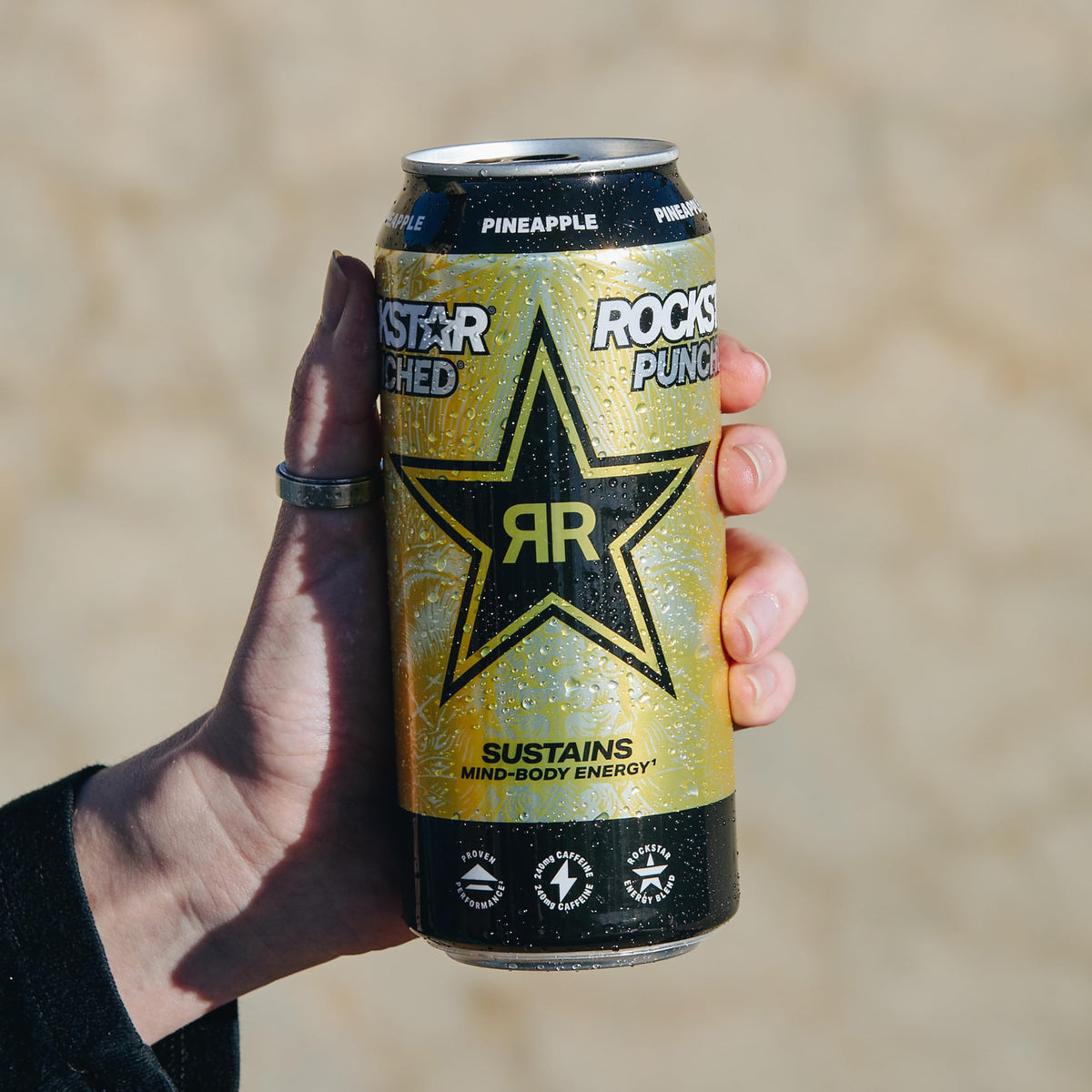 Rockstar Punched Pineapple label detail highlights bold flavor cues.