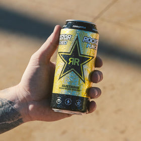 Rockstar Punched Pineapple packaging emphasizes reliable energy on the go.