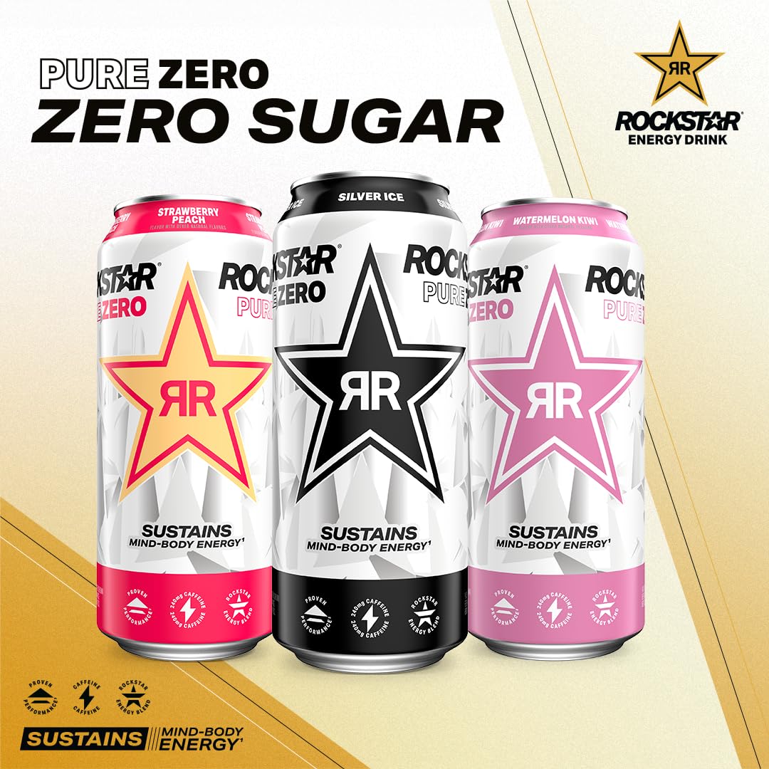 Rockstar Pure Zero on a desk scene, ideal for a quick pick-me-up