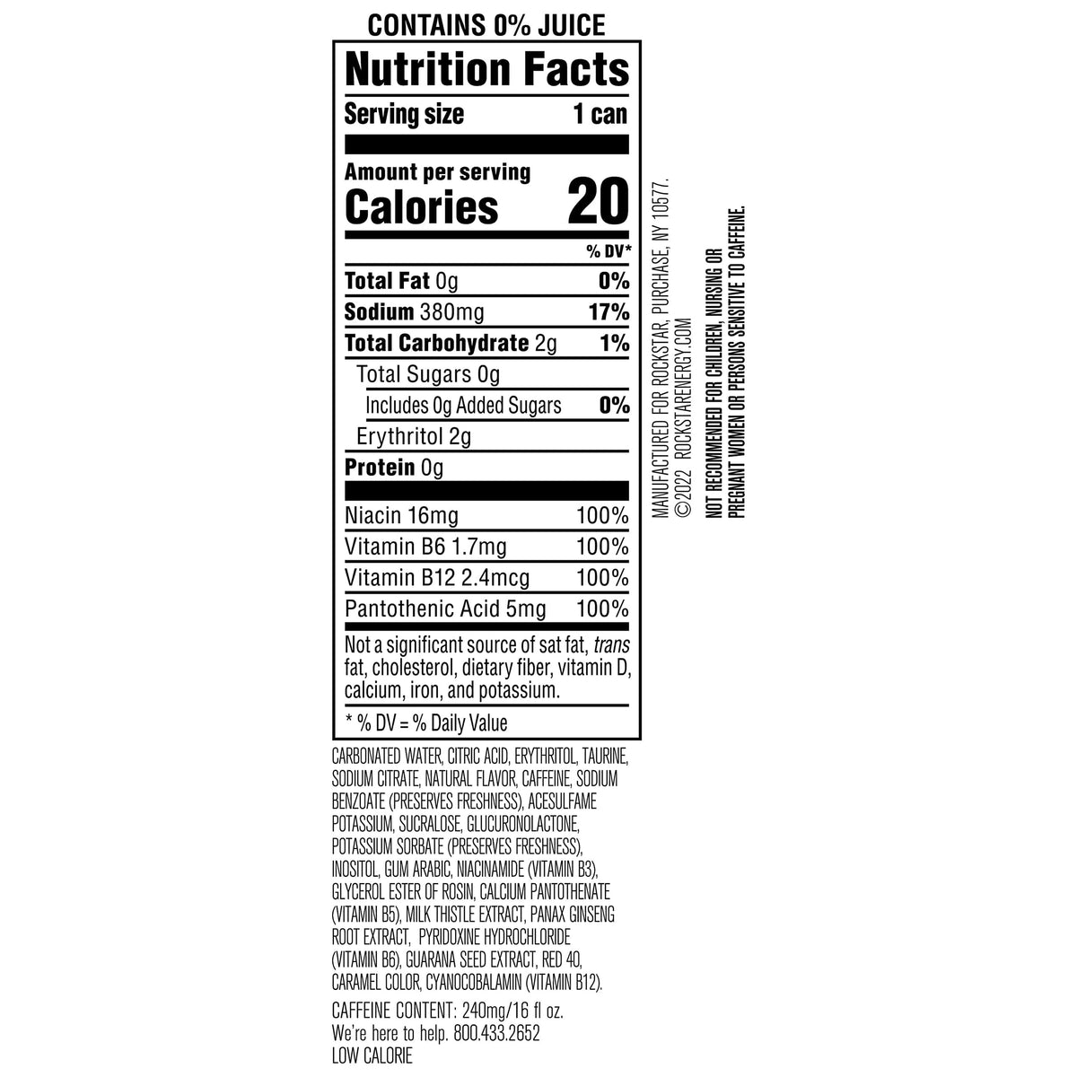Rockstar Pure Zero label close-up highlighting zero sugar and bold citrus flavor