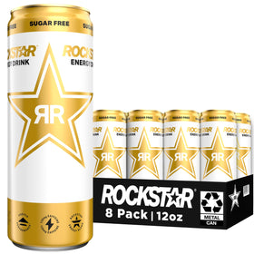 Rockstar Sugar Free 12oz sleek can front view showing energy boost