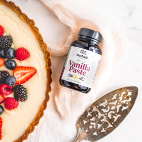 Rodelle vanilla paste scoop illustrating quick measuring for consistent vanilla intensity