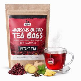 RodoZobo hibiscus tea bags in a pack for quick caffeine-free brewing