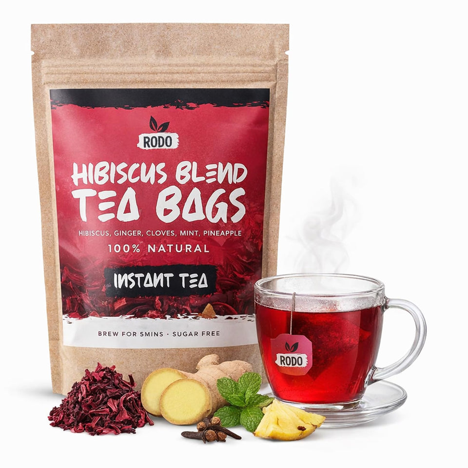 RodoZobo hibiscus tea bags in a pack for quick caffeine-free brewing