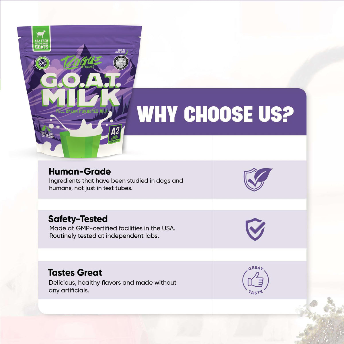 Cat meal topped with G.O.A.T Milk powder for appeal.