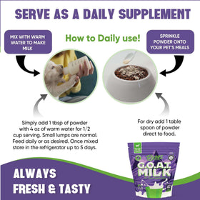 Dog meal topped with G.O.A.T Milk powder for flavor boost.