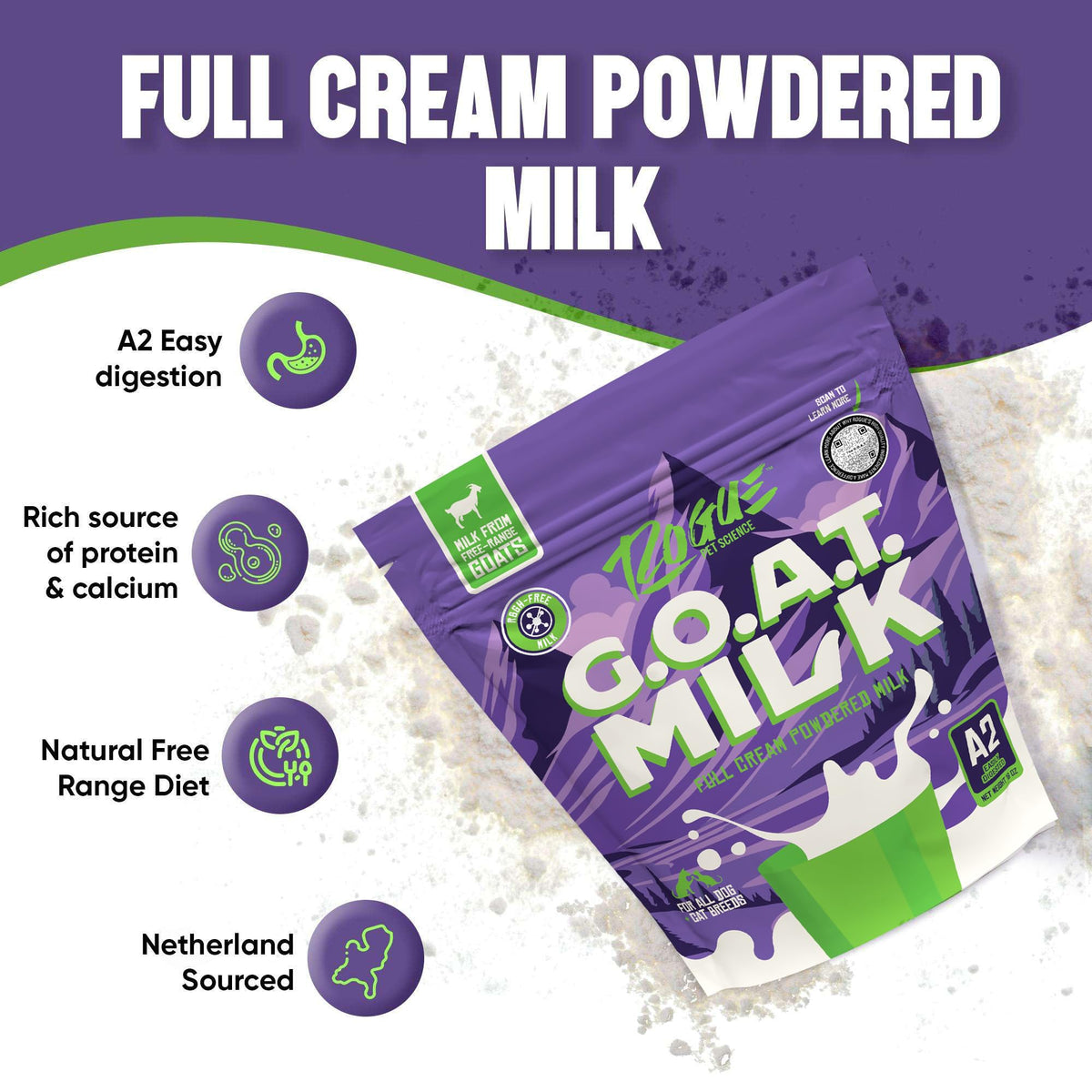 Rogue Pet Science G.O.A.T Milk being poured for easy hydration.