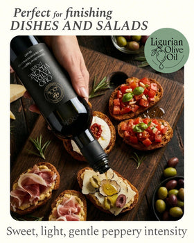 ROI EVOO bottle label showing lab-tested polyphenols and quality assurance.