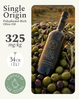 ROI Ligurian olive oil on wood table suggests rustic kitchen appeal