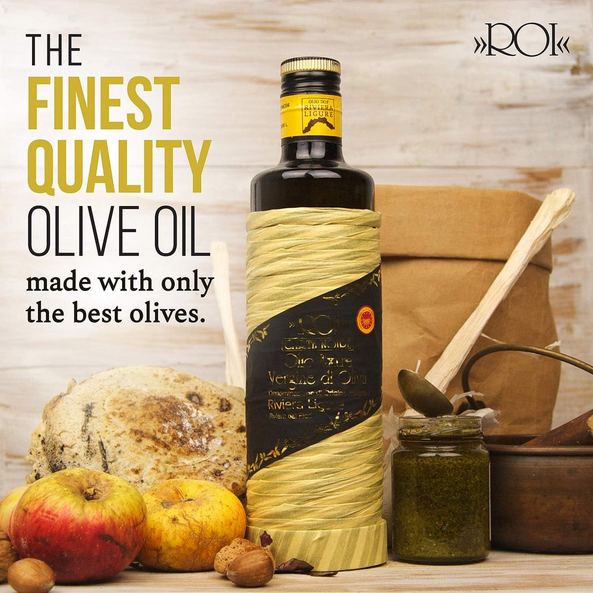 ROI Olives and oil shot emphasizing polyphenol rich flavor for healthy meals.