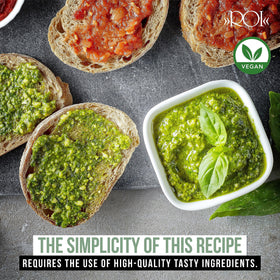 ROI vegan pesto ingredients including Ligurian EVOO and pine nuts