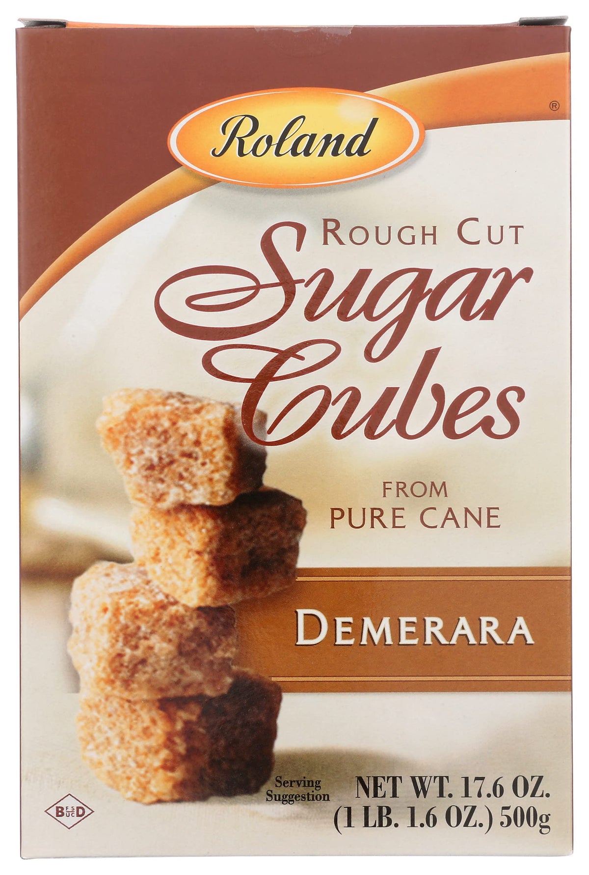 Roland Foods Demerara sugar cubes beside coffee, adding gentle sweetness