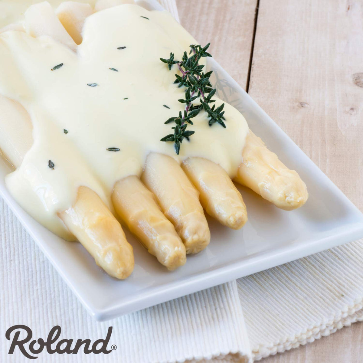 Roland Foods white asparagus as an easy appetizer base with toppings