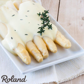 Roland Foods white asparagus as an easy appetizer base with toppings