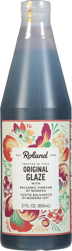 Roland Foods Balsamic Glaze Modena bottle ready for finishing salads.