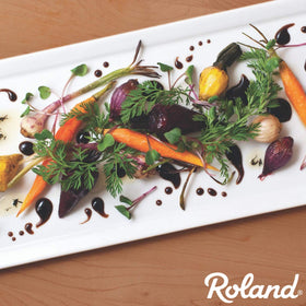 Roland Foods Balsamic Glaze Modena delivers a glossy finish to grilled vegetables.