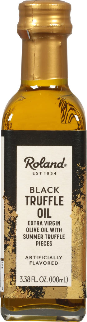 Roland Foods Black Truffle Oil bottle from Italy, ideal finishing touch for dishes.
