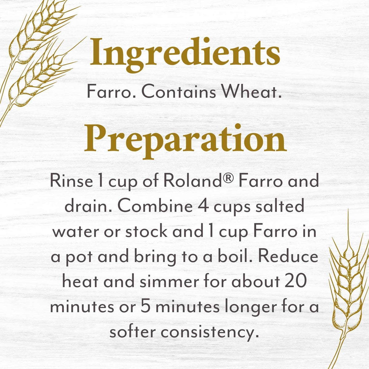 Roland Foods farro cooking step boil water image highlights easy preparation.