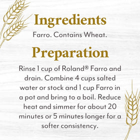Roland Foods farro cooking step boil water image highlights easy preparation.